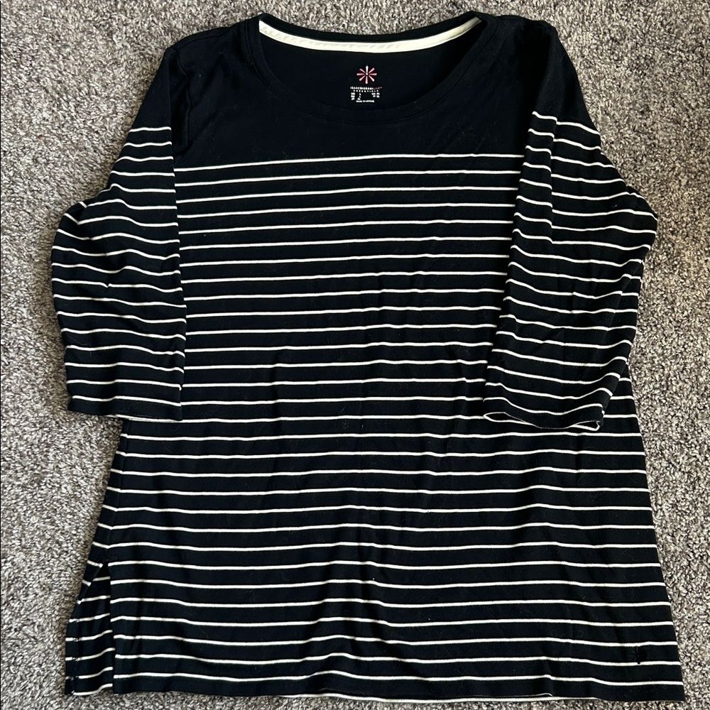 Isaac Mizrahi Black and Cream Striped Long Sleeve Top